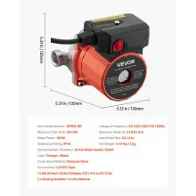 VEVOR Hot Water Recirculating Pump, 10 GPM, Instant Circulation Circulator Pump System, 3-Speed Control, 0.13 HP, 110-120V, NPT 3/4 in to NPT 1/2 in Adapter, Stainless Steel Head, for Water Heaters