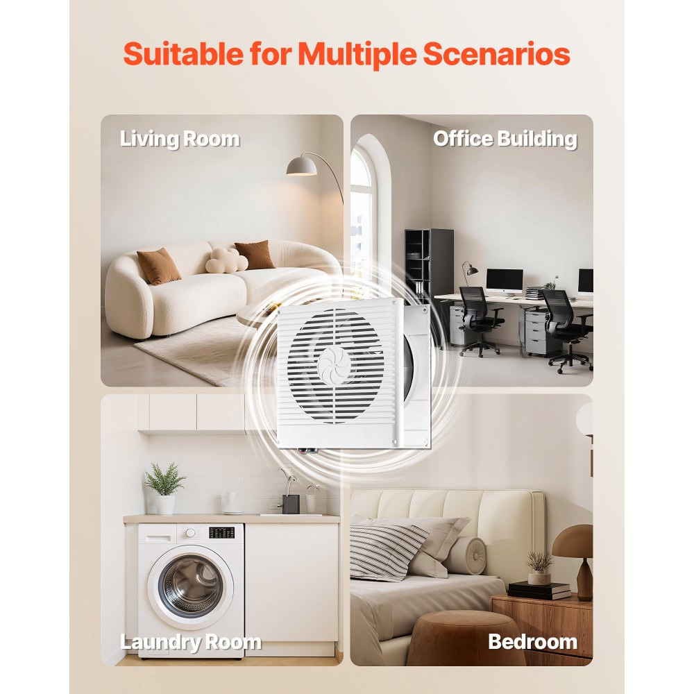 VEVOR 7.5-Inch Room to Room Fan, Through Wall Fan with AC Motor & Bi-directional Adjustable Wind, 180 CFM Ventilation Quiet Exhaust Vent for Kitchen, Living & Laundry Room, Workshop
