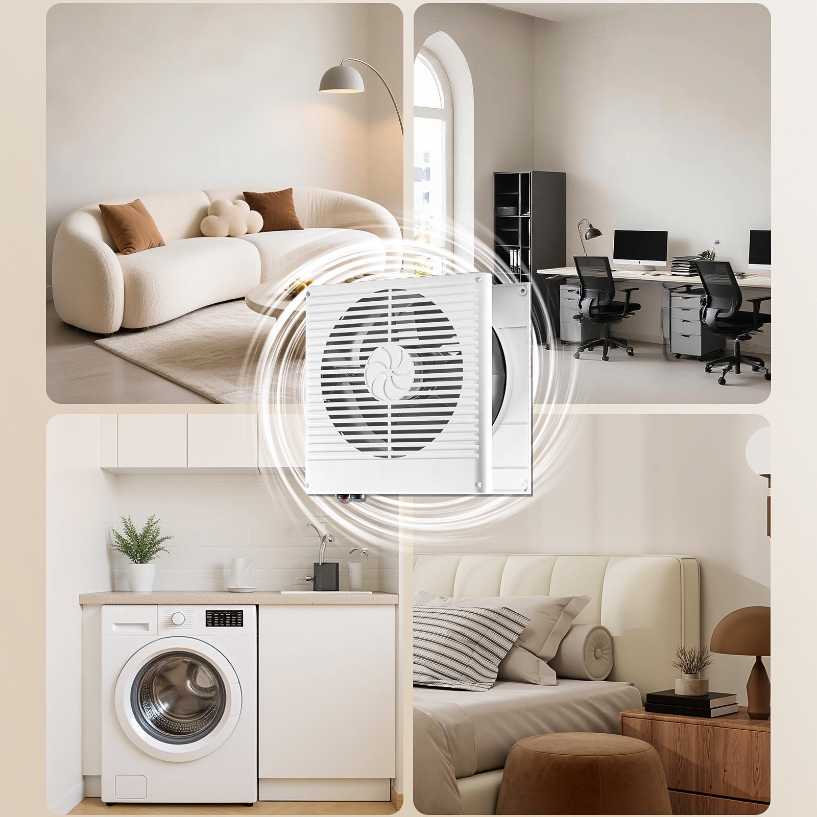 VEVOR 7.5-Inch Room to Room Fan, Through Wall Fan with AC Motor & Bi-directional Adjustable Wind, 180 CFM Ventilation Quiet Exhaust Vent for Kitchen, Living & Laundry Room, Workshop
