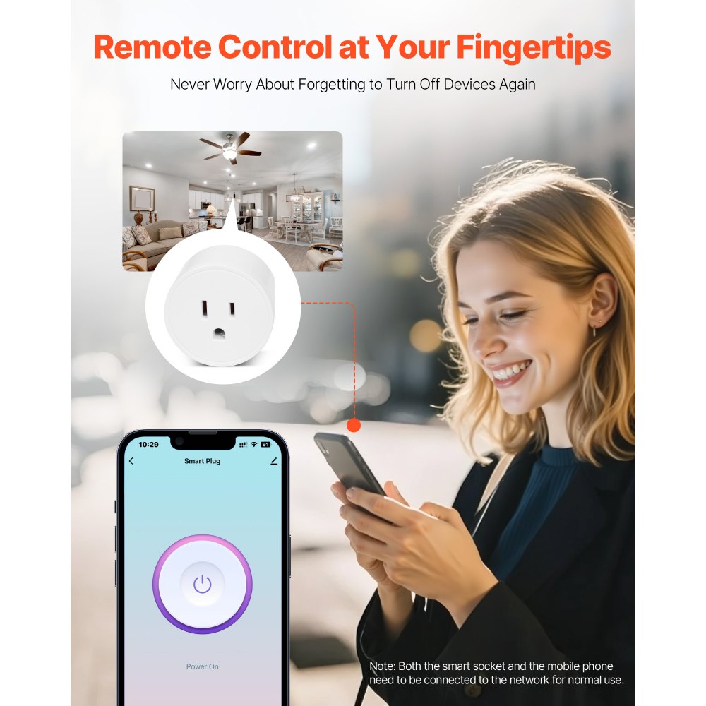 VEVOR Smart Plug, WiFi Smart Outlet Compatible with Alexa and Google Home, WiFi Plugs with Scheduling, App Control & Timer Function, 2.4GHz Wi-Fi Only, 15Amp, No Hub Required, White (4 Pack)