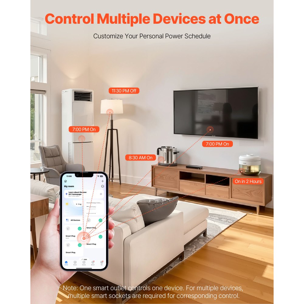 VEVOR Smart Plug, WiFi Smart Outlet Compatible with Alexa and Google Home, WiFi Plugs with Scheduling, App Control & Timer Function, 2.4GHz Wi-Fi Only, 15Amp, No Hub Required, White (4 Pack)