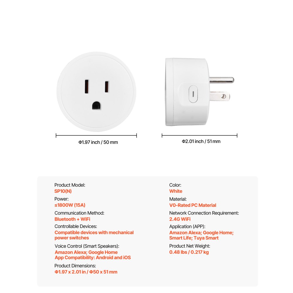 VEVOR Smart Plug, WiFi Smart Outlet Compatible with Alexa and Google Home, WiFi Plugs with Scheduling, App Control & Timer Function, 2.4GHz Wi-Fi Only, 15Amp, No Hub Required, White (4 Pack)