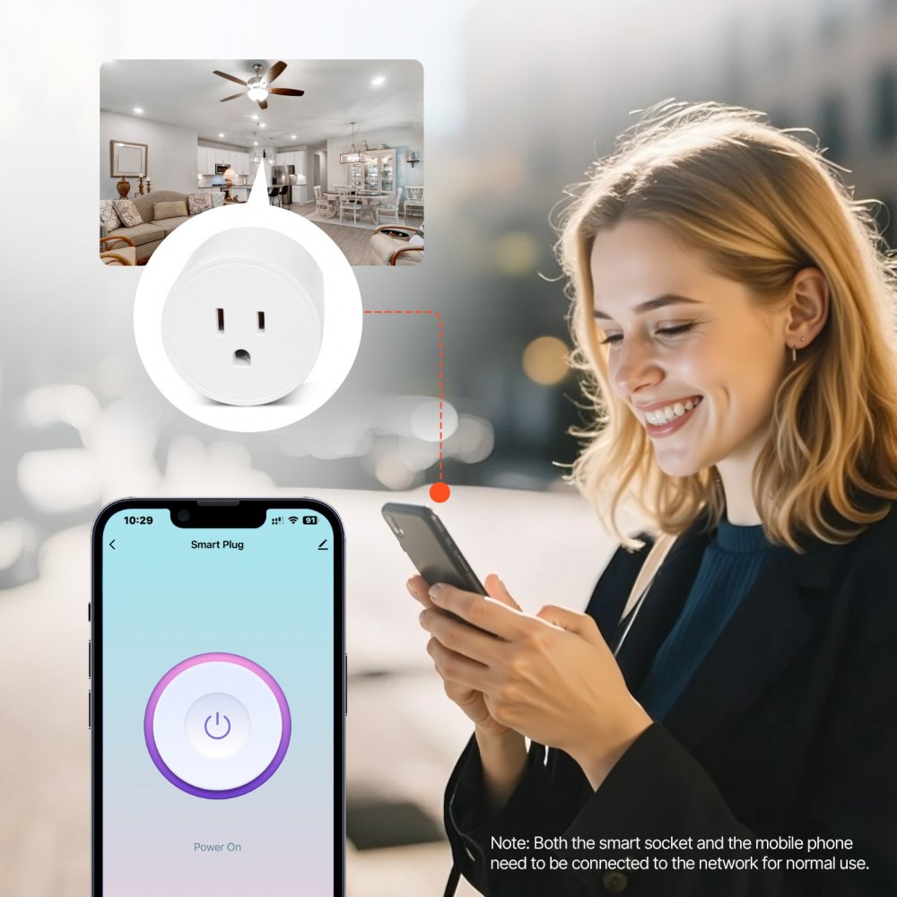 VEVOR Smart Plug, WiFi Smart Outlet Compatible with Alexa and Google Home, WiFi Plugs with Scheduling, App Control & Timer Function, 2.4GHz Wi-Fi Only, 15Amp, No Hub Required, White (4 Pack)