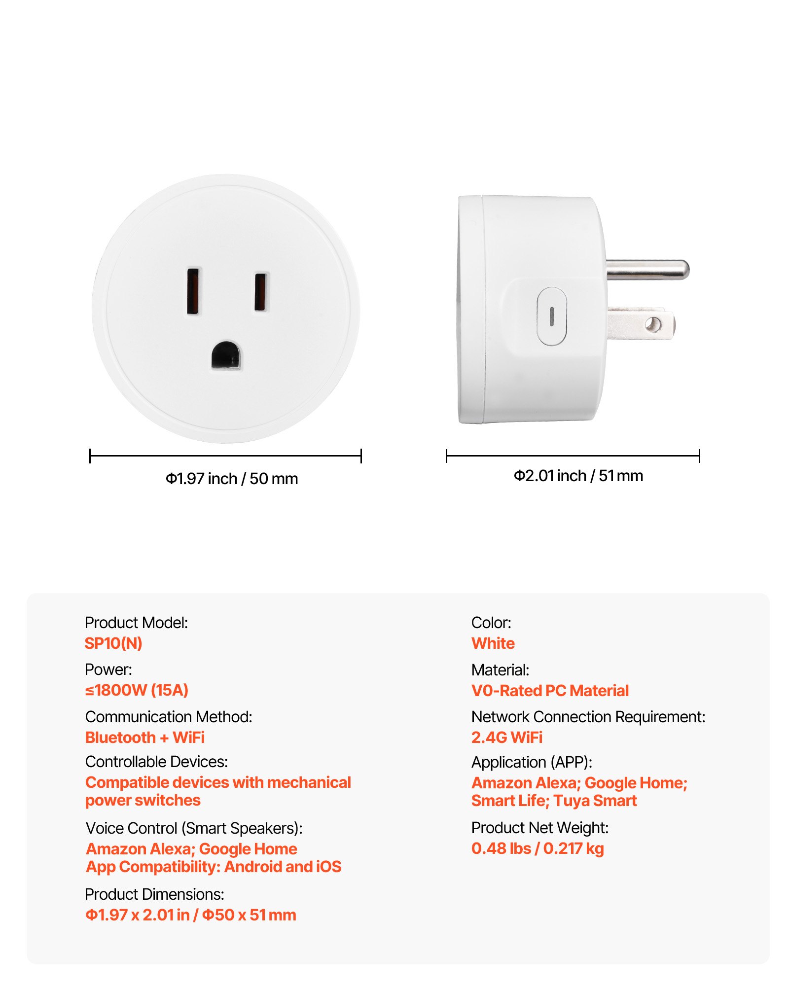 VEVOR Smart Plug, WiFi Smart Outlet Compatible with Alexa and Google Home, WiFi Plugs with Scheduling, App Control & Timer Function, 2.4GHz Wi-Fi Only, 15Amp, No Hub Required, White (4 Pack)
