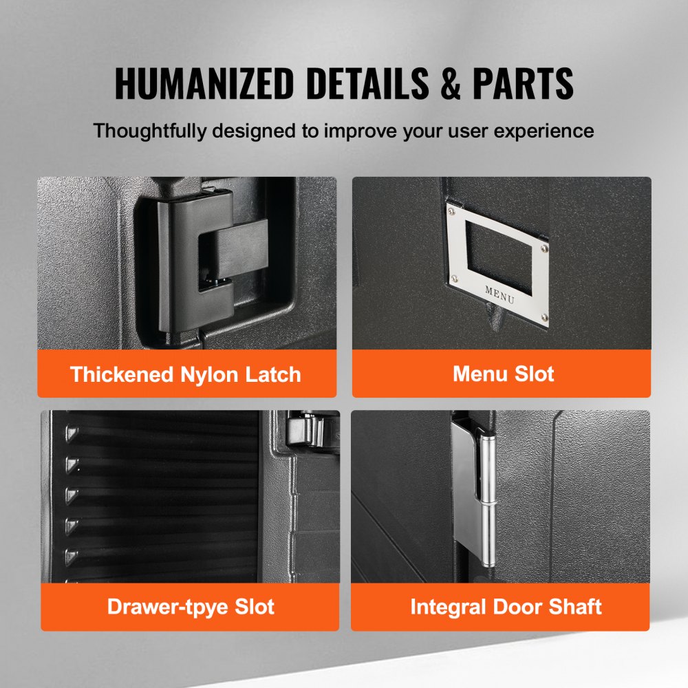 VEVOR Insulated Food Pan Carrier, 120 L Hot Box for Catering, LLDPE Food Box Carrier with Double Buckles, Front Loading Food Warmer with Handles, End Loader with Wheels for Restaurant, Canteen, etc.