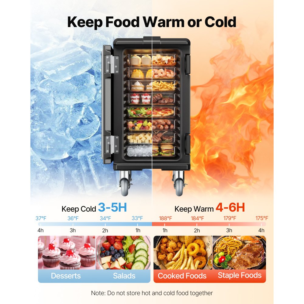 VEVOR Insulated Food Pan Carrier, 120 L Hot Box for Catering, LLDPE Food Box Carrier with Double Buckles, Front Loading Food Warmer with Handles, End Loader with Wheels for Restaurant, Canteen, etc.