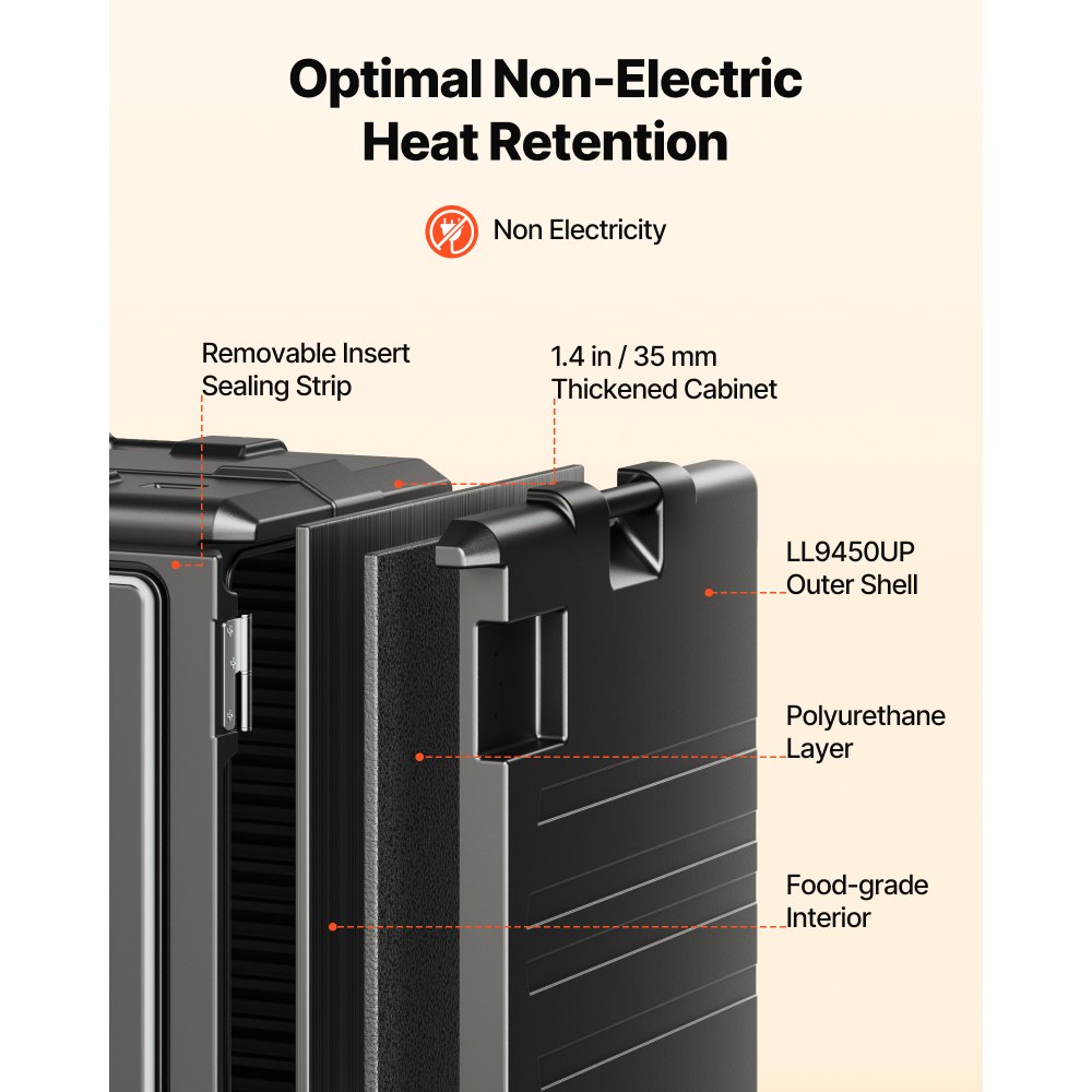 VEVOR Insulated Food Pan Carrier, 120 L Hot Box for Catering, LLDPE Food Box Carrier with Double Buckles, Front Loading Food Warmer with Handles, End Loader with Wheels for Restaurant, Canteen, etc.