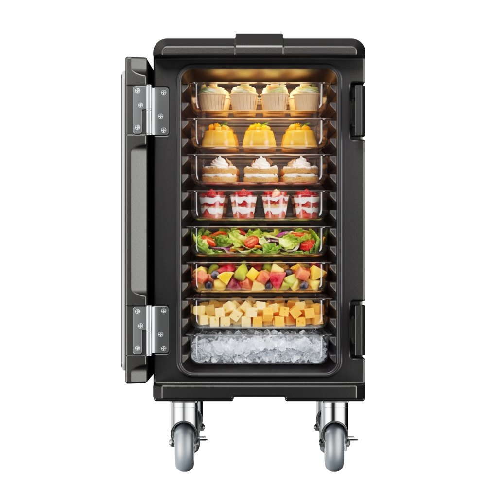 VEVOR Insulated Food Pan Carrier, 120 L Hot Box for Catering, LLDPE Food Box Carrier with Double Buckles, Front Loading Food Warmer with Handles, End Loader with Wheels for Restaurant, Canteen, etc.