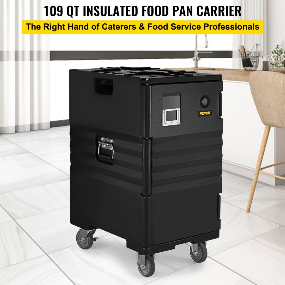 VEVOR Insulated Food Pan Carrier 36 qt. Capacity Stackable Catering Hot Box Top Load Food Warmer for Restaurant Canteen, Black