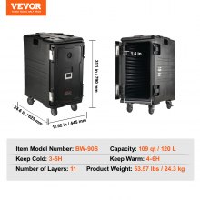 VEVOR Insulated Food Pan Carrier, 109 Qt Hot Box for Catering, LLDPE Food Box Carrier with Double Buckles, Front Loading Food Warmer with Handles, End Loader with Wheels for Restaurant, Canteen, etc.