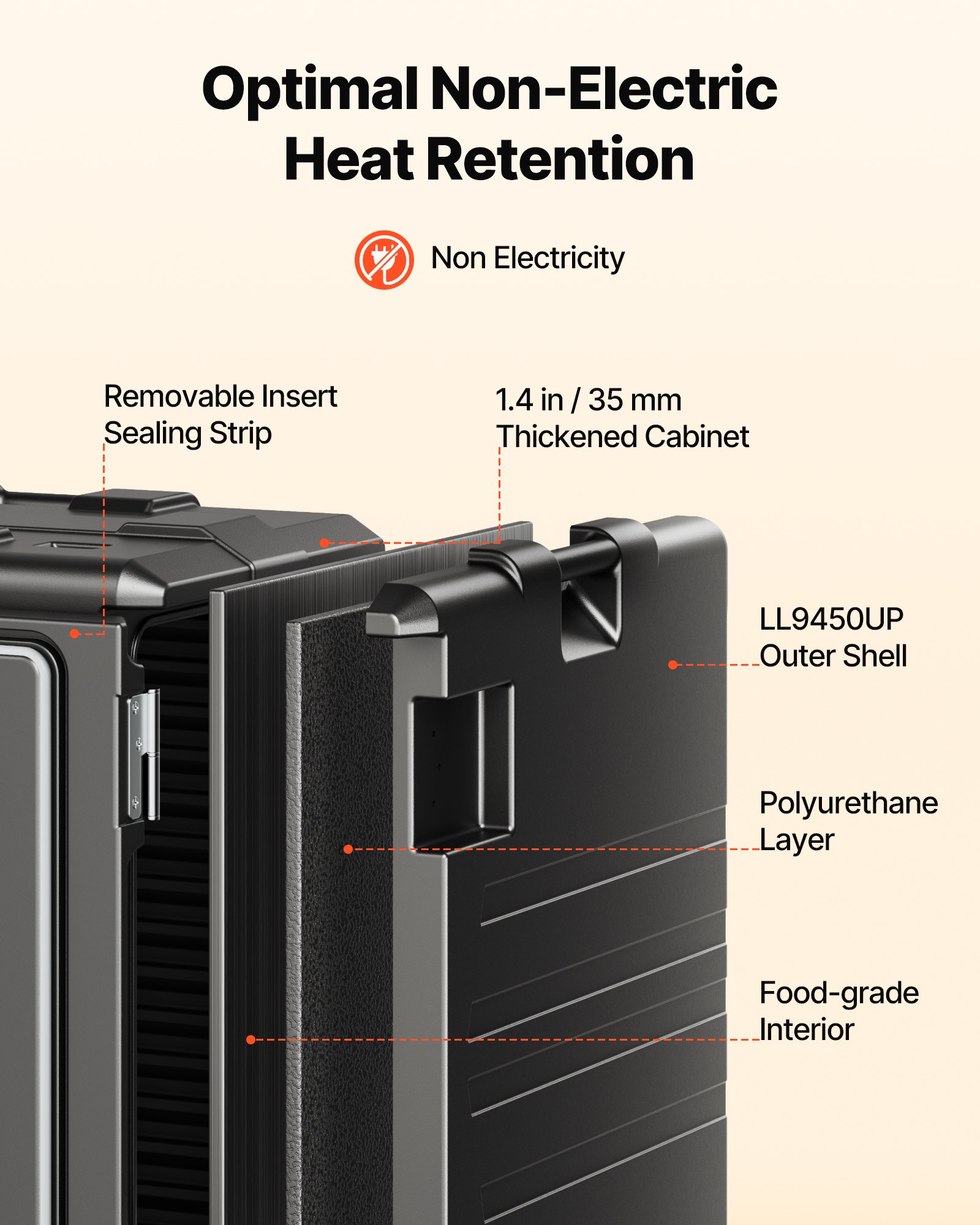 VEVOR Insulated Food Pan Carrier, 120 L Hot Box for Catering, LLDPE Food Box Carrier with Double Buckles, Front Loading Food Warmer with Handles, End Loader with Wheels for Restaurant, Canteen, etc.
