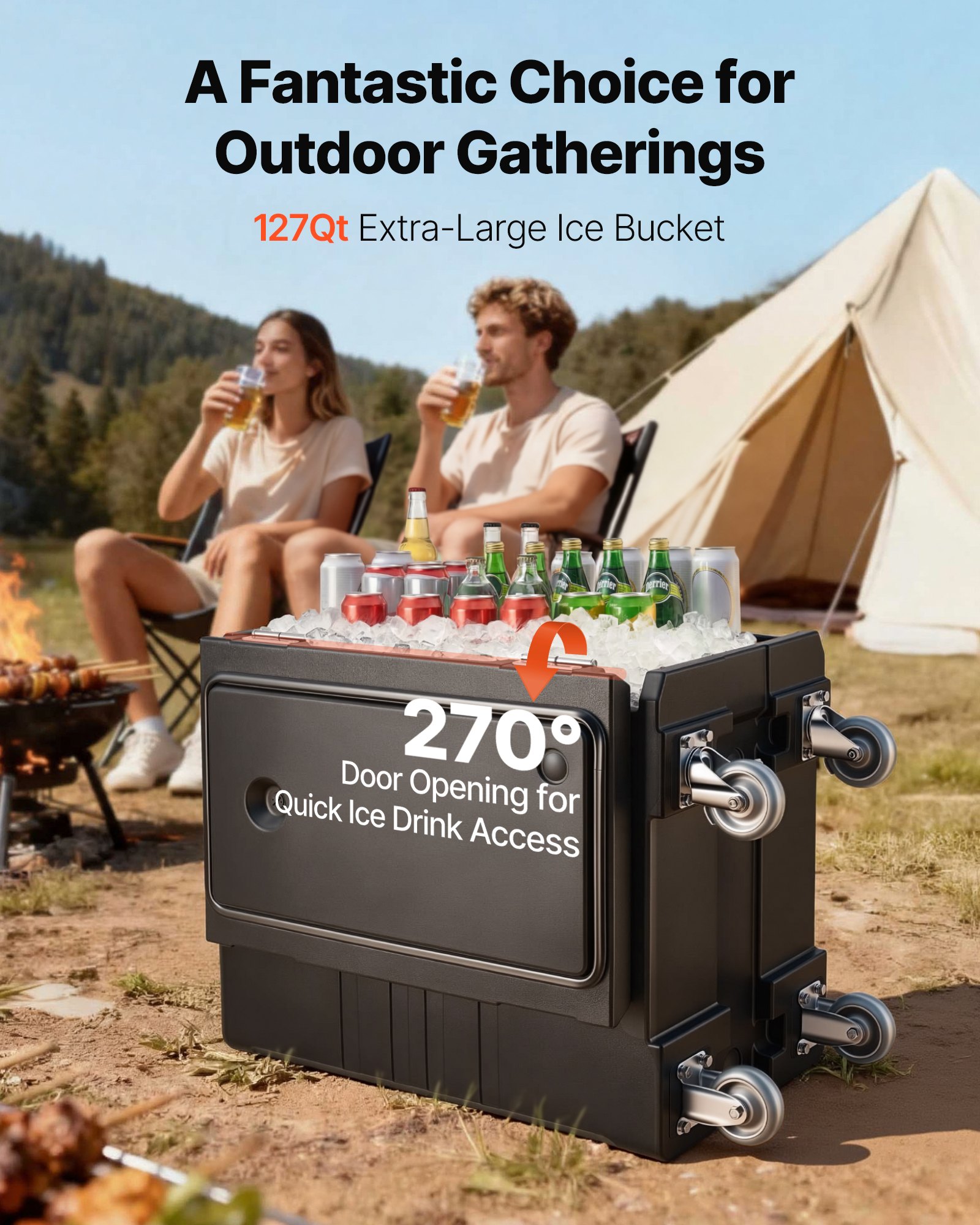 VEVOR Insulated Food Pan Carrier, 120 L Hot Box for Catering, LLDPE Food Box Carrier with Double Buckles, Front Loading Food Warmer with Handles, End Loader with Wheels for Restaurant, Canteen, etc.