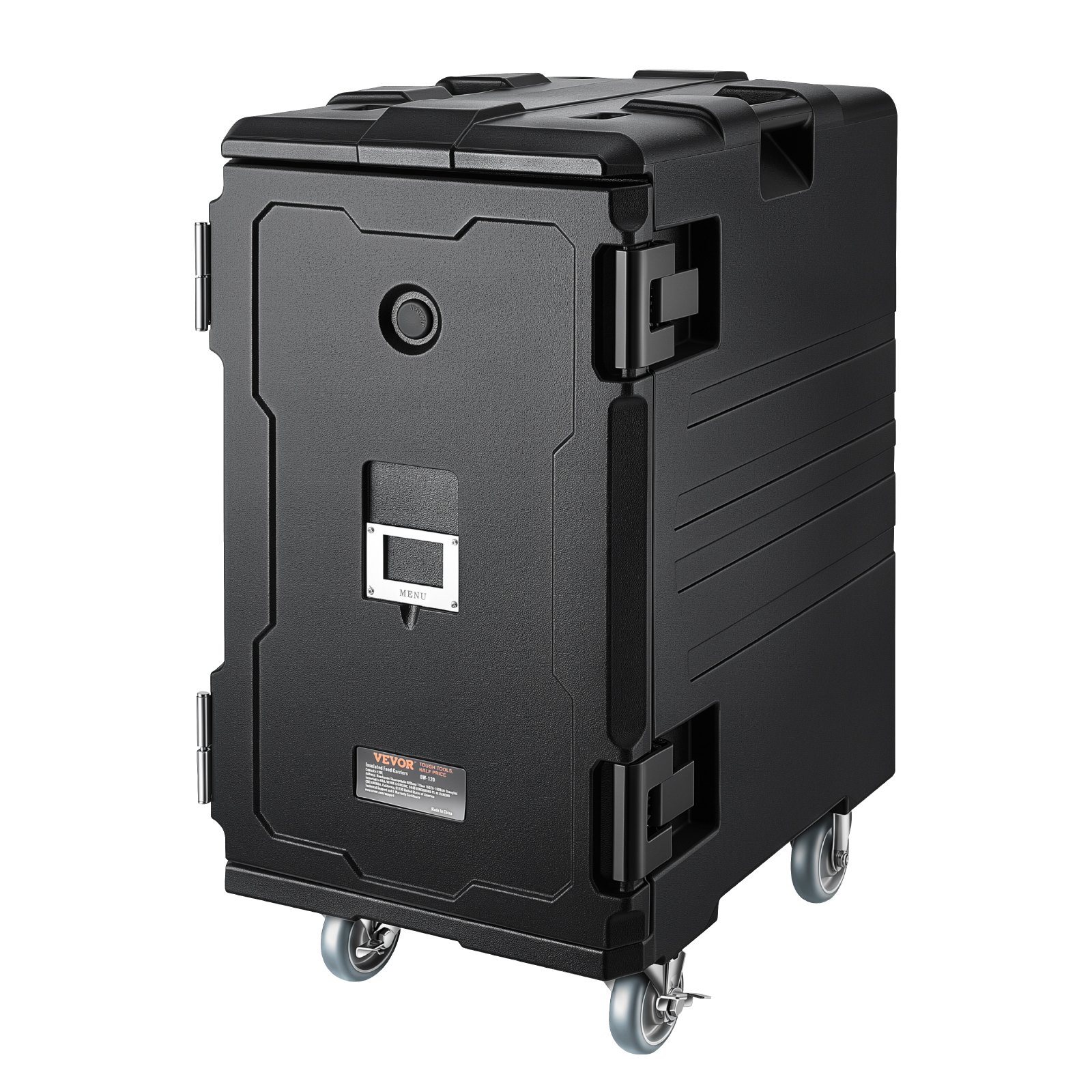 VEVOR Insulated Food Pan Carrier, 120 L Hot Box for Catering, LLDPE Food Box Carrier with Double Buckles, Front Loading Food Warmer with Handles, End Loader with Wheels for Restaurant, Canteen, etc.