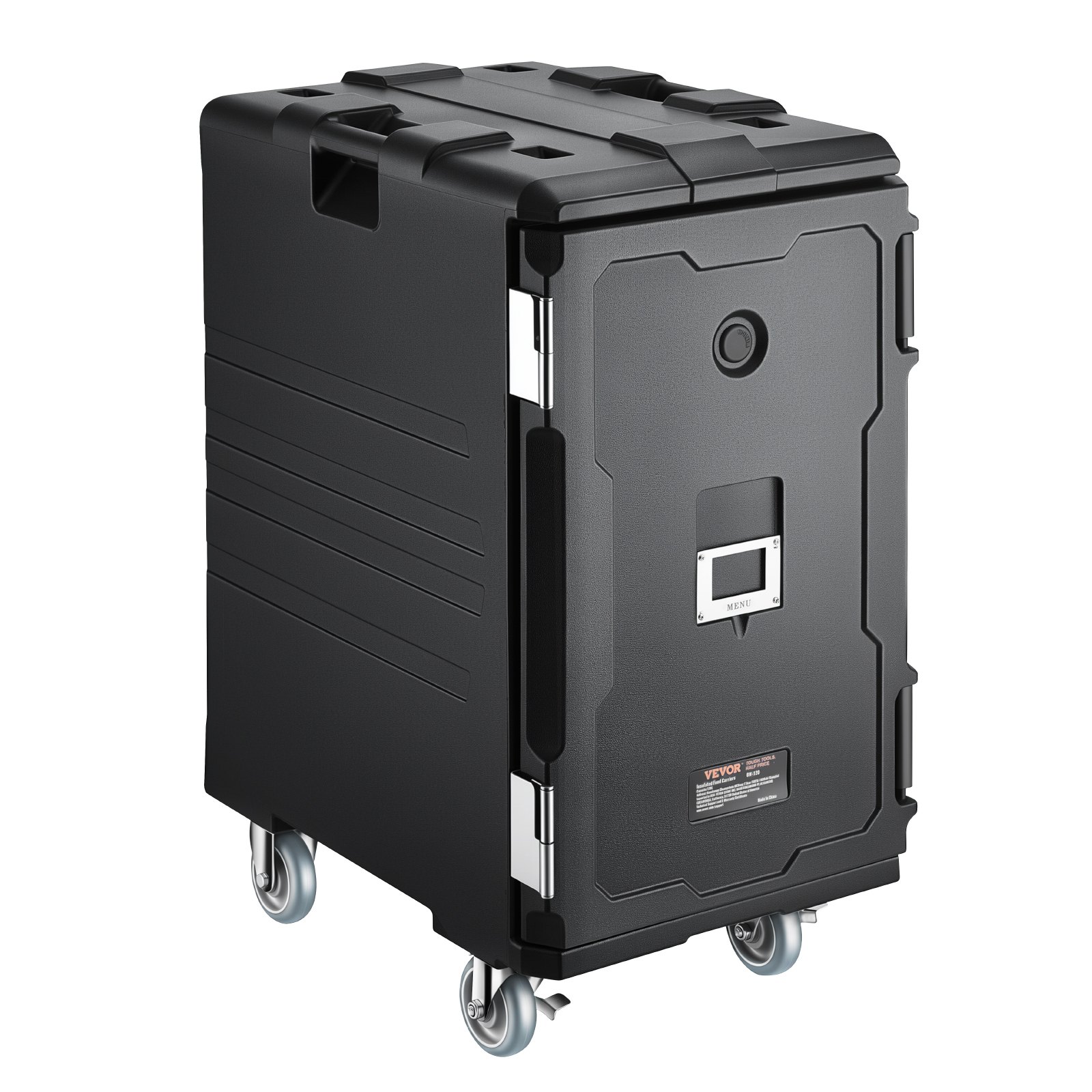 VEVOR Insulated Food Pan Carrier, 120 L Hot Box for Catering, LLDPE Food Box Carrier with Double Buckles, Front Loading Food Warmer with Handles, End Loader with Wheels for Restaurant, Canteen, etc.