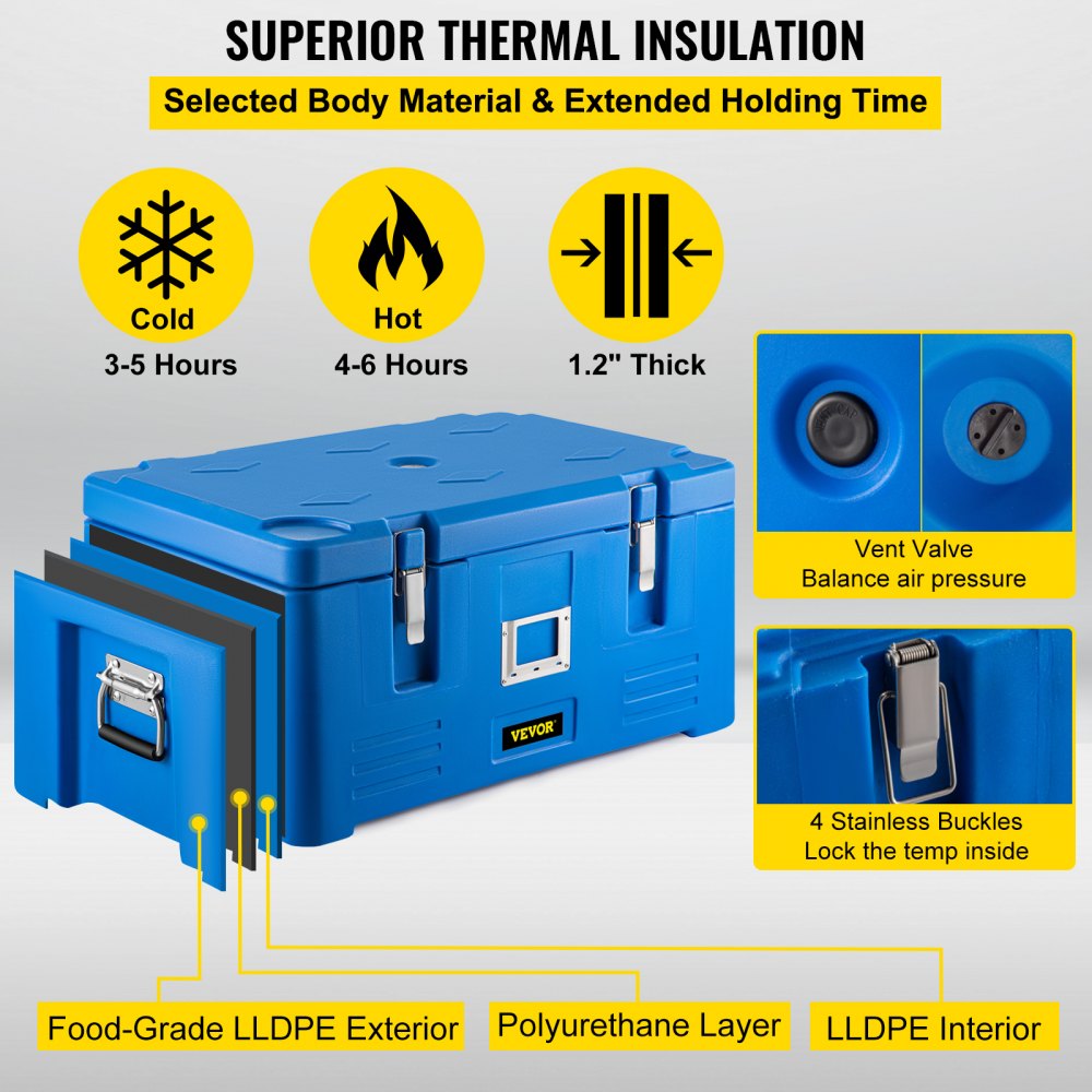 VEVOR 30L Insulated Food Pan Carrier Stackable Top Loader Food Warmer w/ 3 Pans