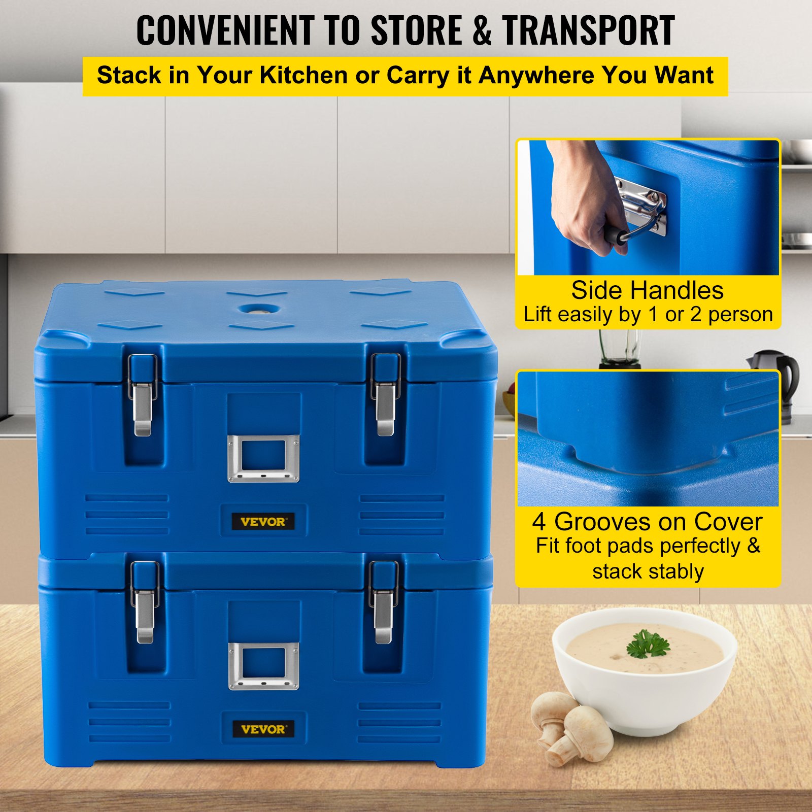 VEVOR 30L Insulated Food Pan Carrier Stackable Top Loader Food Warmer w/ 3 Pans