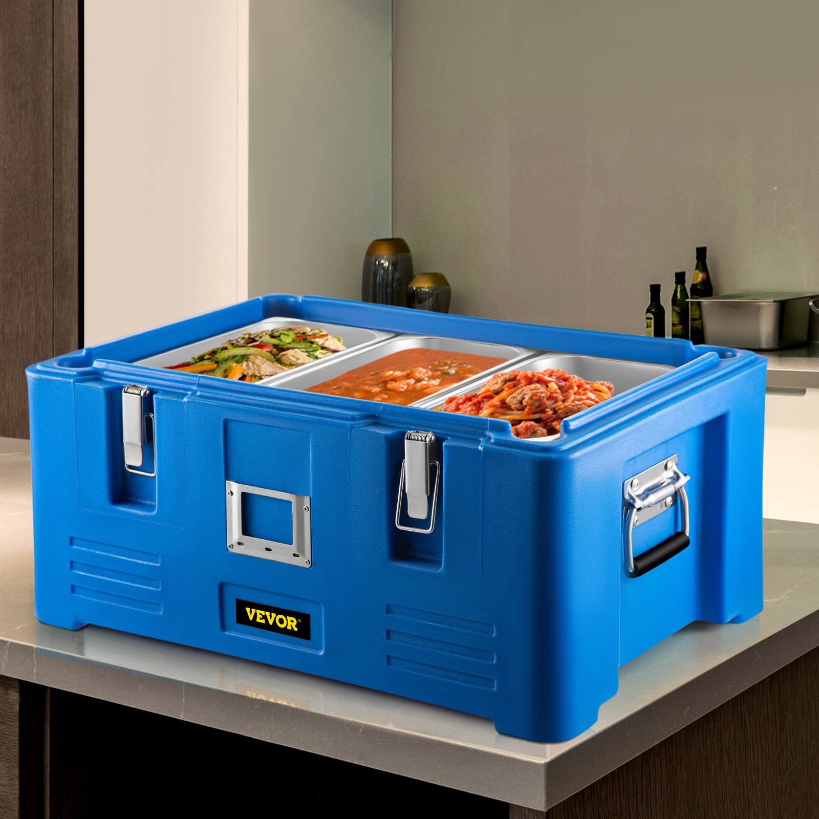 VEVOR 30L Insulated Food Pan Carrier Stackable Top Loader Food Warmer w/ 3 Pans