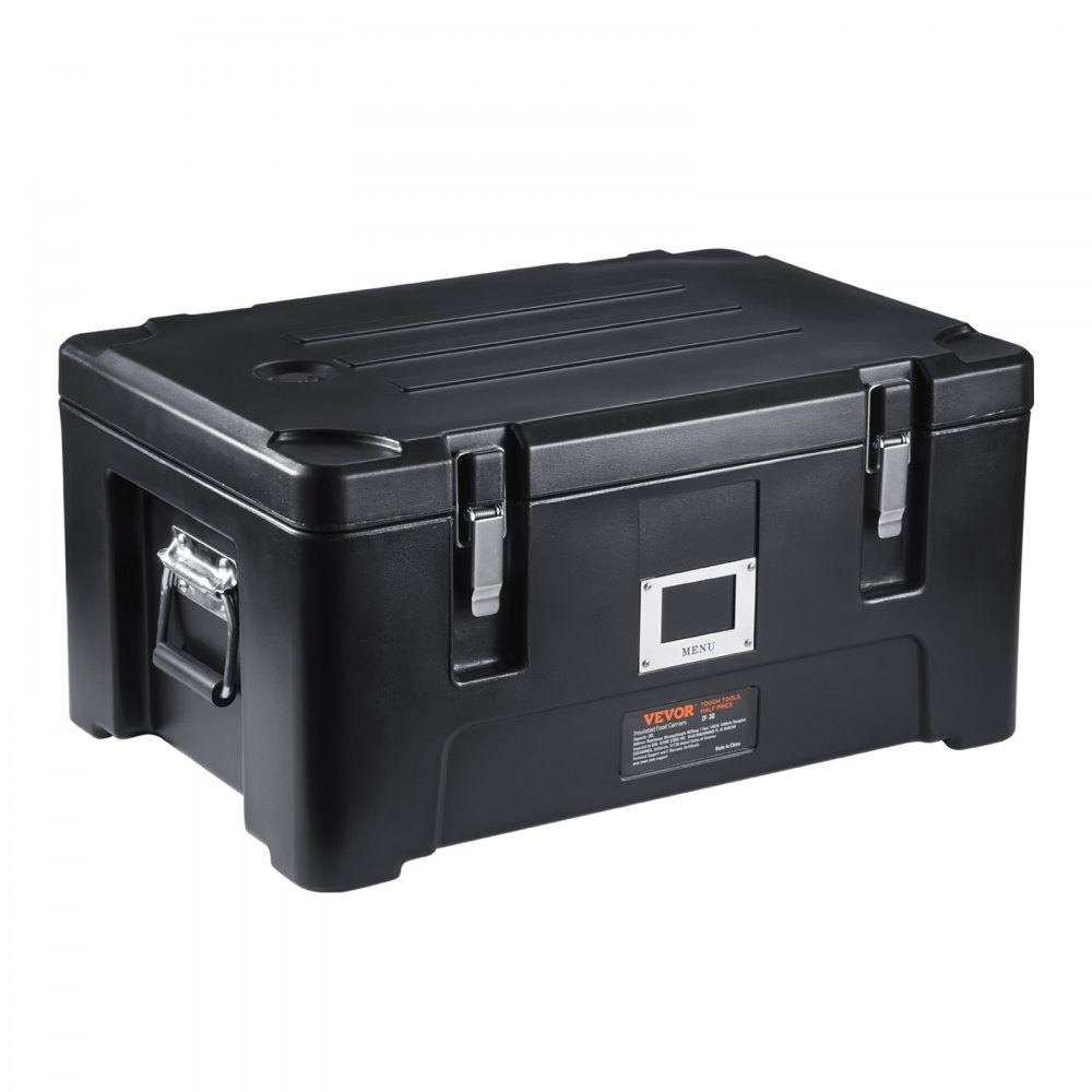 VEVOR Insulated Food Pan Carrier, 36Qt Capacity, Stackable Catering Hot Box with 3 Stainless Steel Pans, Top Load LLDPE Food Warmer with Elastic Side Handles and Buckles, for Restaurant Canteen, Black