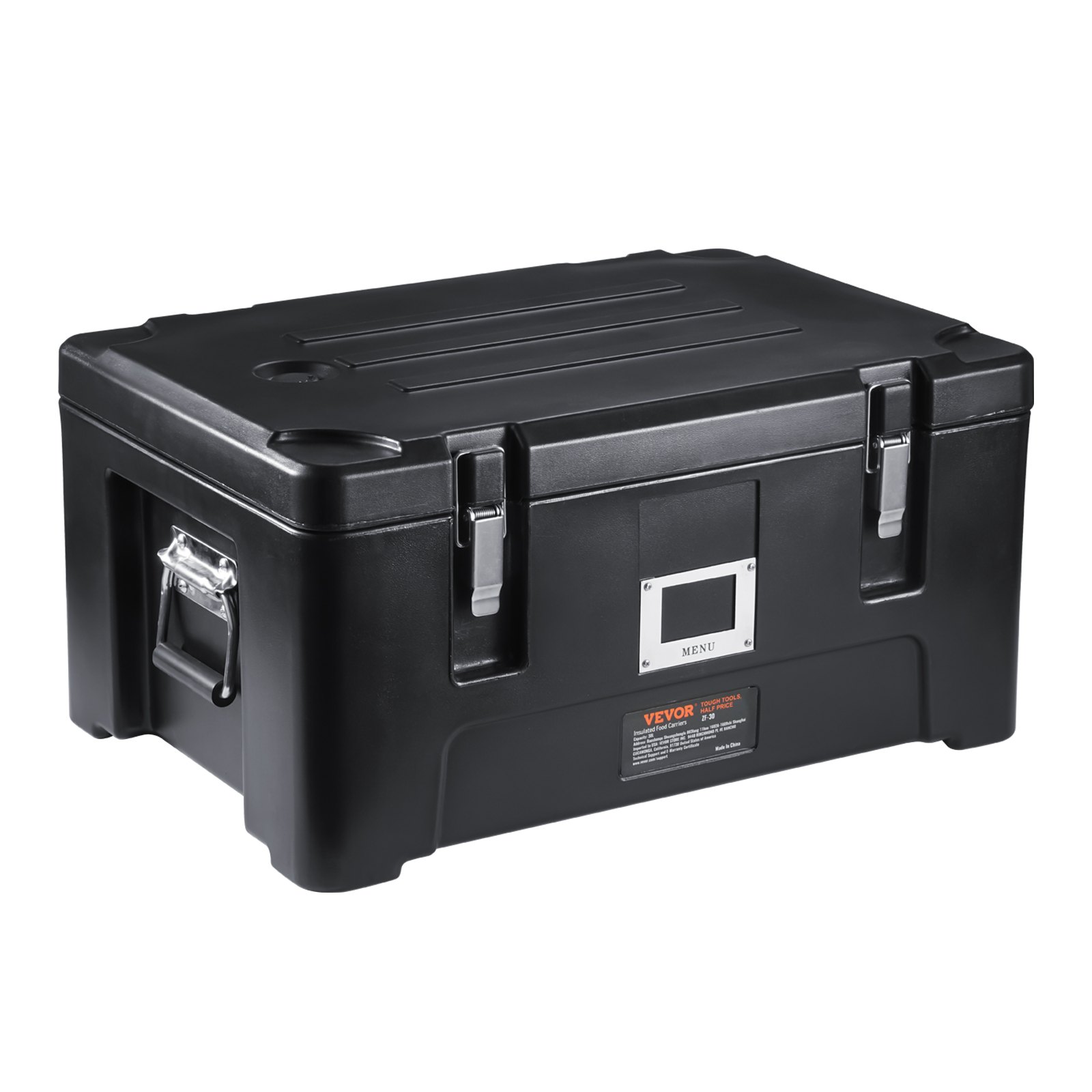 VEVOR Insulated Food Pan Carrier, 36Qt Capacity, Stackable Catering Hot Box with 3 Stainless Steel Pans, Top Load LLDPE Food Warmer with Elastic Side Handles and Buckles, for Restaurant Canteen, Black