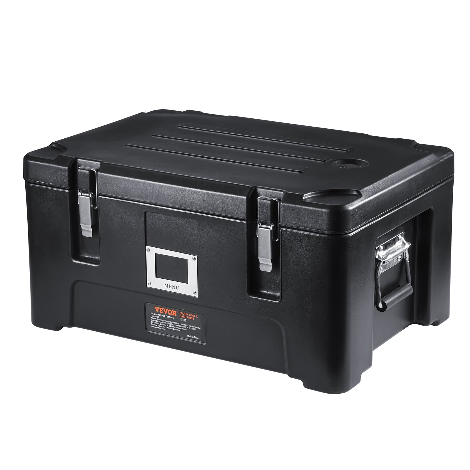 VEVOR Insulated Food Pan Carrier, 36Qt Capacity, Stackable Catering Hot Box with 3 Stainless Steel Pans, Top Load LLDPE Food Warmer with Elastic Side Handles and Buckles, for Restaurant Canteen, Black