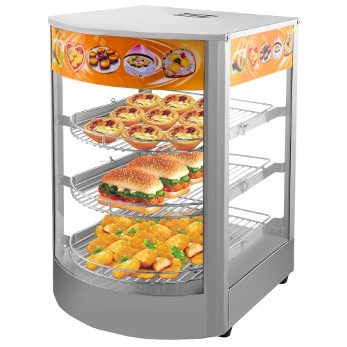 VEVOR Commercial Food Warmer 14-Inch Pizza Warmer 3 Tiers Pastry Warmer Magnetic Tempered-Glass Door Pizza Warmer Display Case LED Warm Light Food Display Warmer