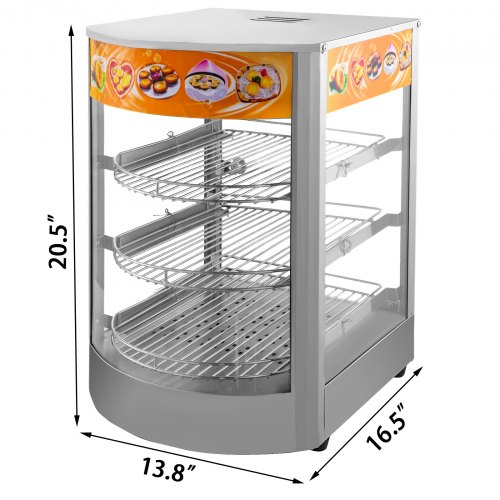VEVOR Commercial Food Warmer 14-Inch Pizza Warmer 3 Tiers Pastry Warmer Magnetic Tempered-Glass Door Pizza Warmer Display Case LED Warm Light Food Display Warmer