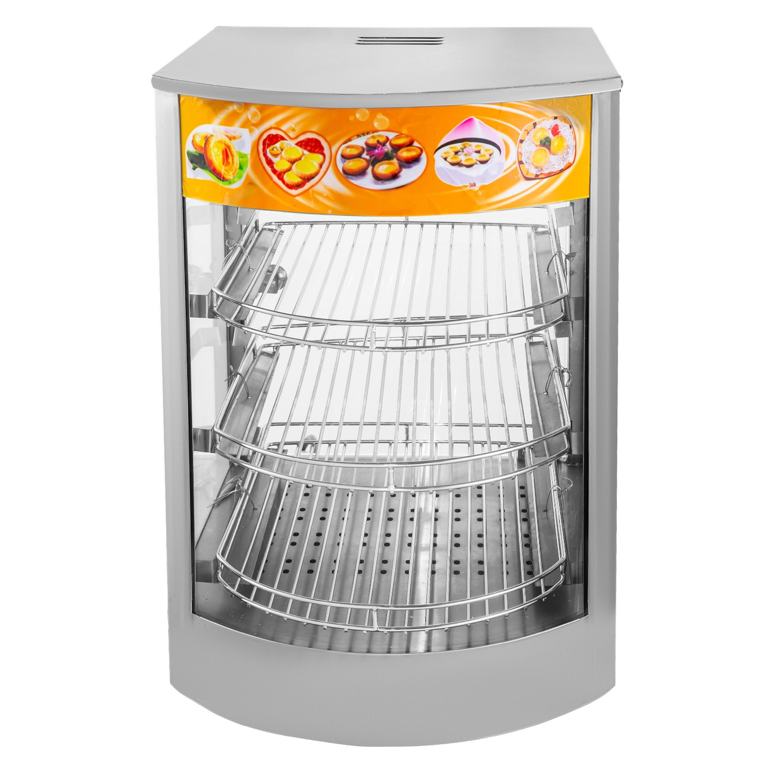 VEVOR Commercial Food Warmer 14-Inch Pizza Warmer 3 Tiers Pastry Warmer Magnetic Tempered-Glass Door Pizza Warmer Display Case LED Warm Light Food Display Warmer