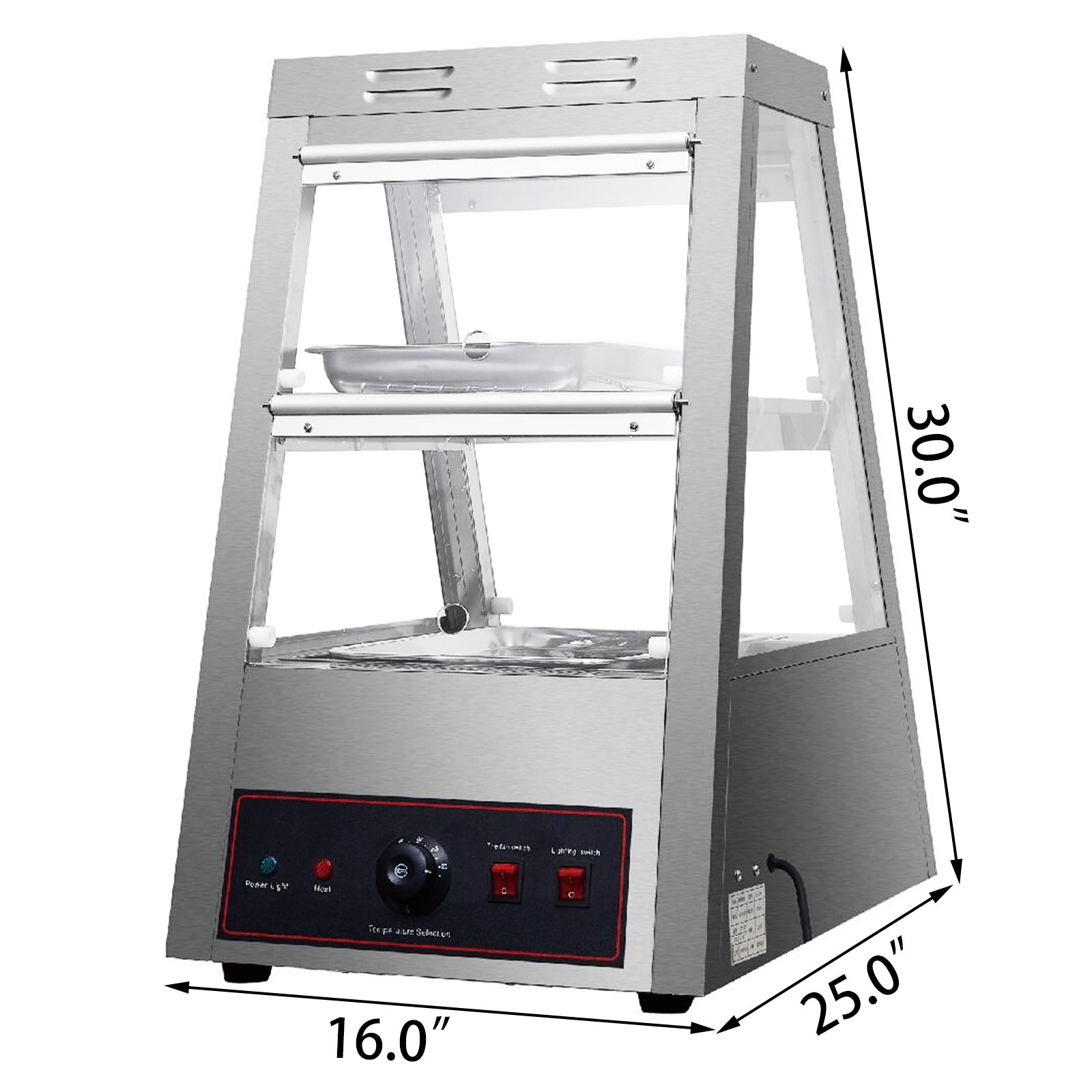 Commercial Food Warmer Pizza Warmer 16-Inch Pastry Warmer with Tilt-Up Doors