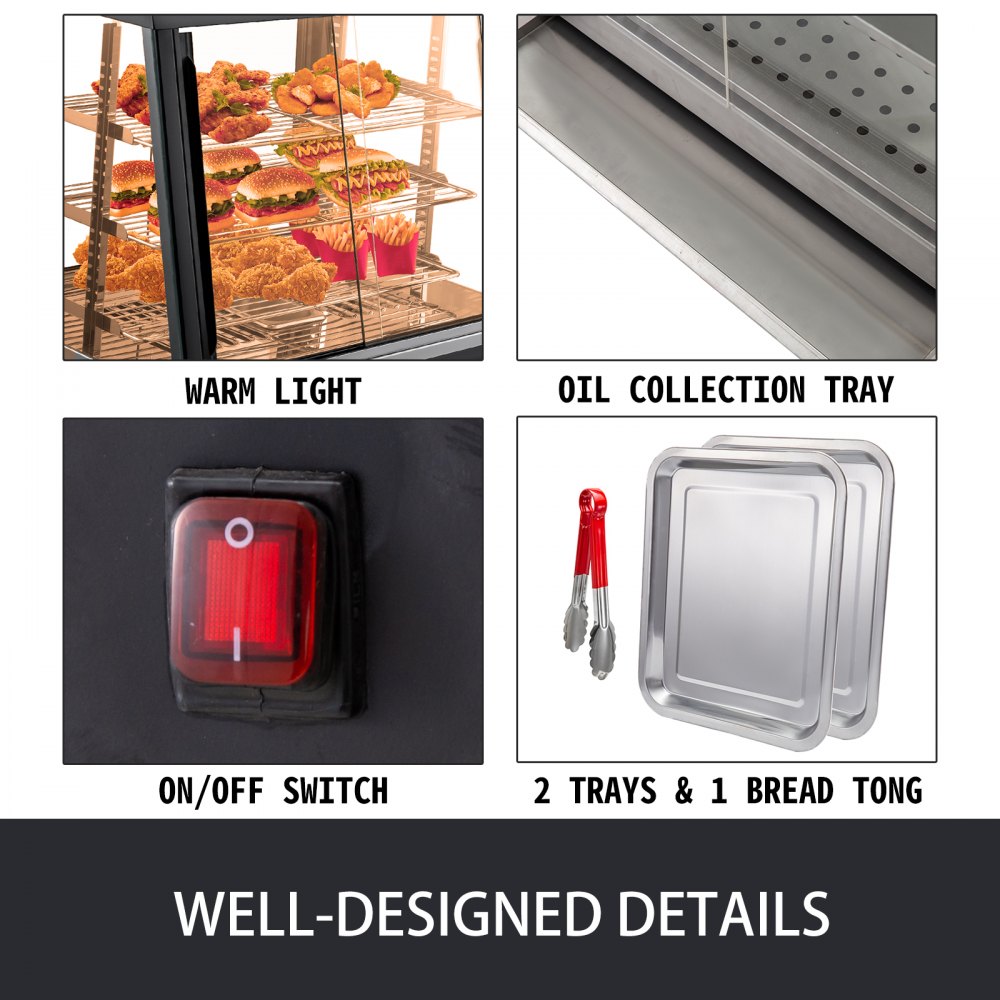 660x640mm Commercial Food Warmer Pizza Display Showcase Cabinet Tempered Glass