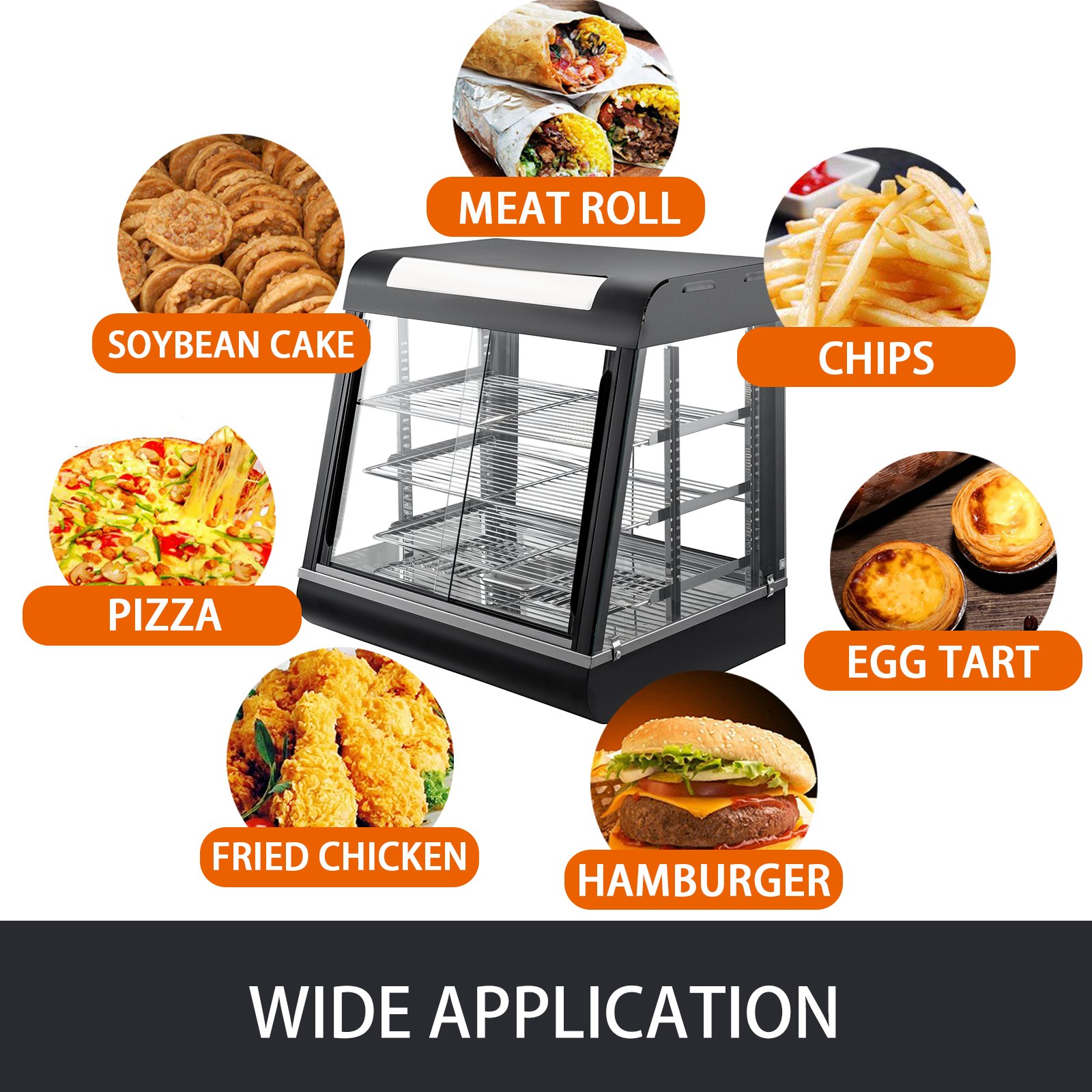 660x640mm Commercial Food Warmer Pizza Display Showcase Cabinet Tempered Glass