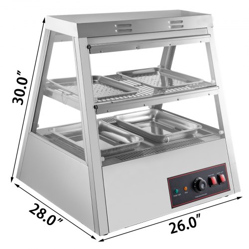 VEVOR Commercial Food Warmer 27-Inch Pizza Warmer 2 Tiers Pastry Warmer with Tilt-Up Doors Pizza Warmer Display Case LED Warm Light Food Display Warmer