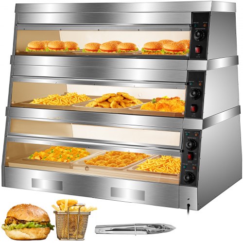 Vevor Pizza Warmer Display Case Pretzel Warmer 3-tier 48-inch Display Warmer