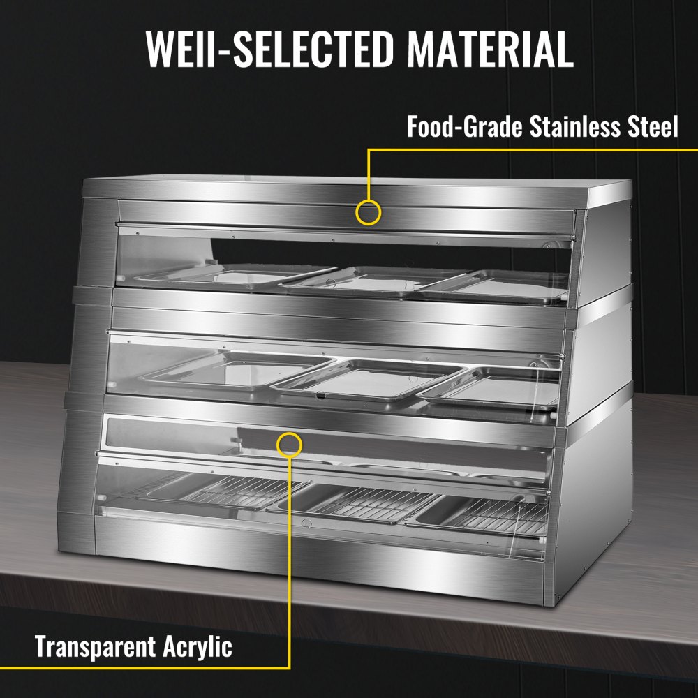 Vevor Pizza Warmer Display Case Pretzel Warmer 3-tier 48-inch Display Warmer