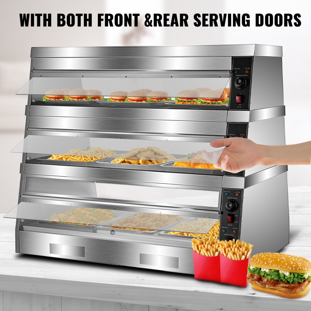 Vevor Pizza Warmer Display Case Pretzel Warmer 3-tier 48-inch Display Warmer