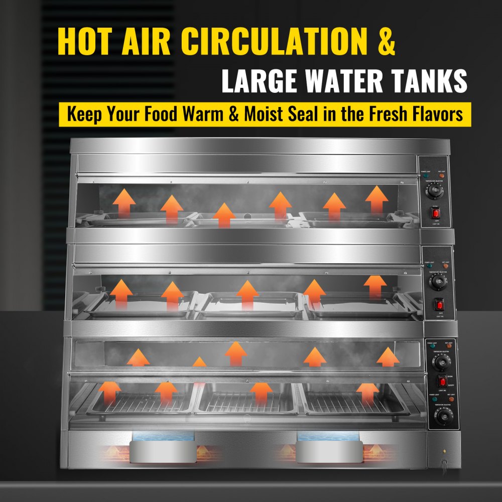 Vevor Pizza Warmer Display Case Pretzel Warmer 3-tier 48-inch Display Warmer