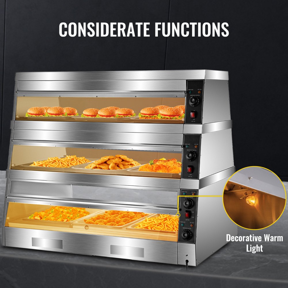 Vevor Pizza Warmer Display Case Pretzel Warmer 3-tier 48-inch Display Warmer