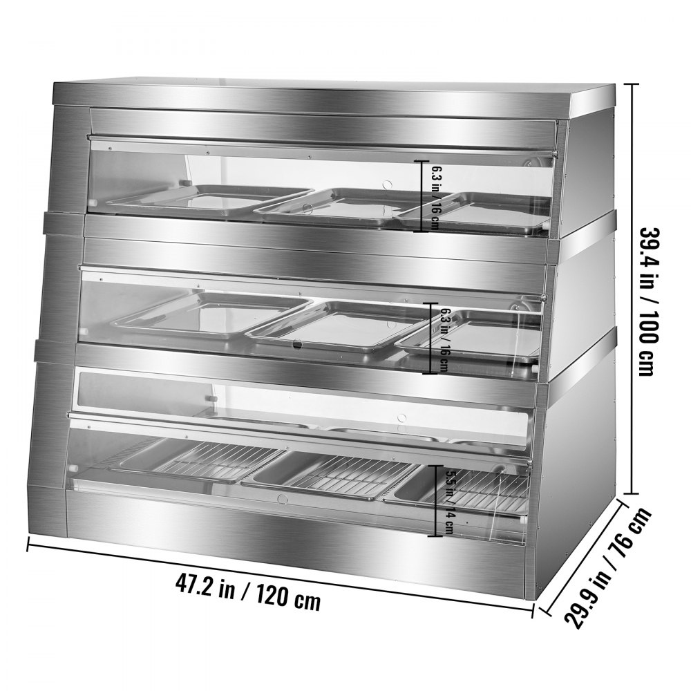 Vevor Pizza Warmer Display Case Pretzel Warmer 3-tier 48-inch Display Warmer