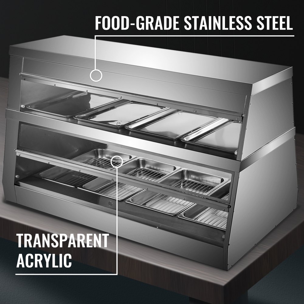 VEVOR Commercial Food Warmer Display Case Bain Marie 2-Tier Pizza Showcase 3200W