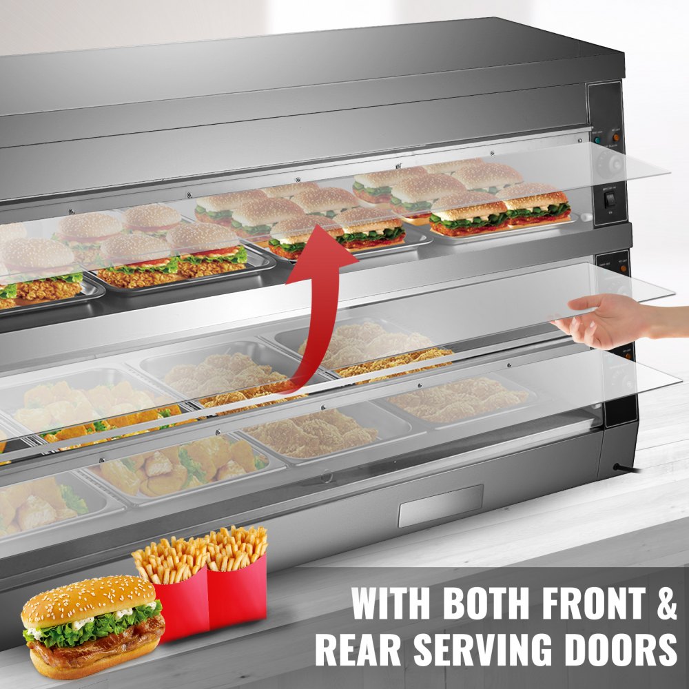 VEVOR Commercial Food Warmer Display Case Bain Marie 2-Tier Pizza Showcase 3200W