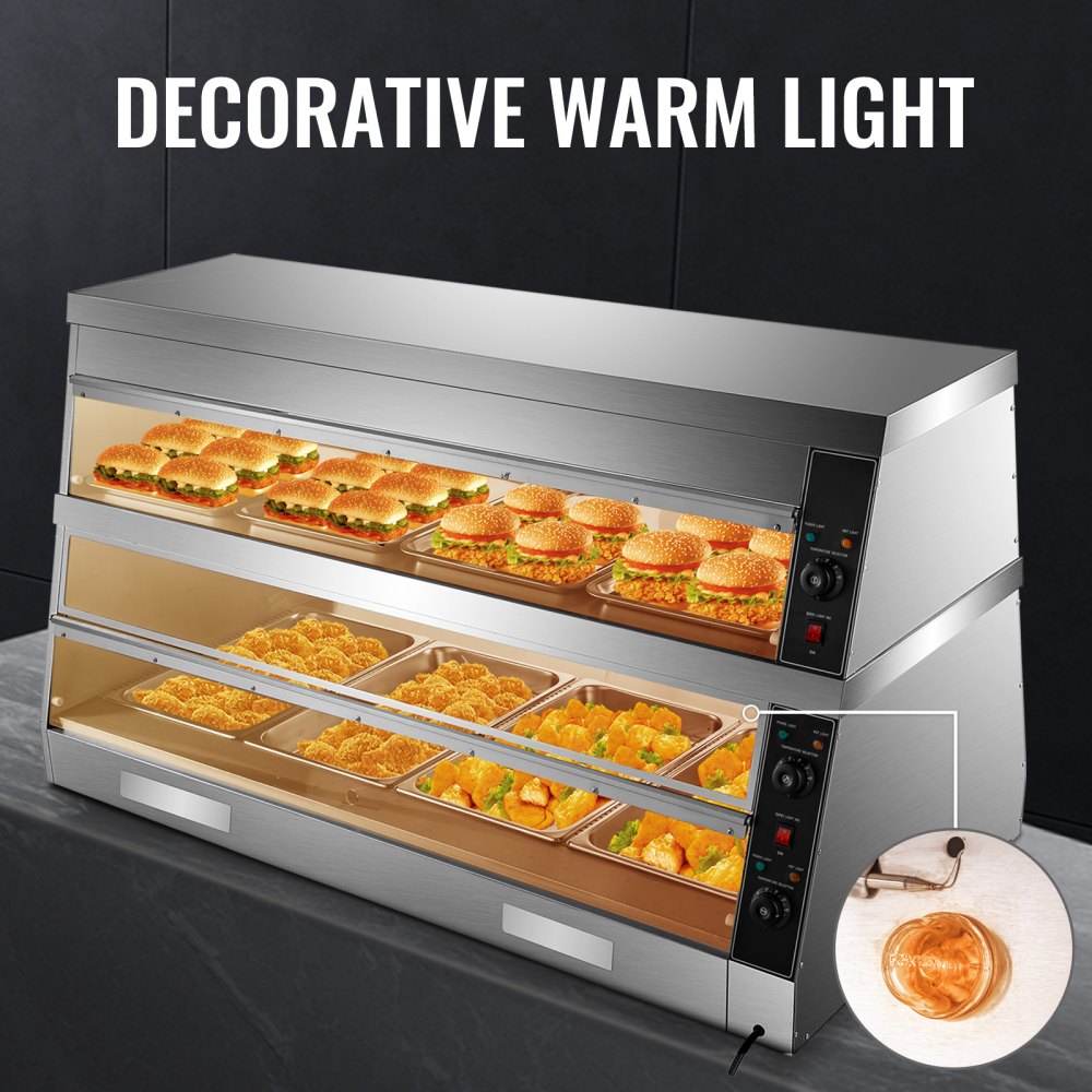 VEVOR Commercial Food Warmer Display Case Bain Marie 2-Tier Pizza Showcase 3200W