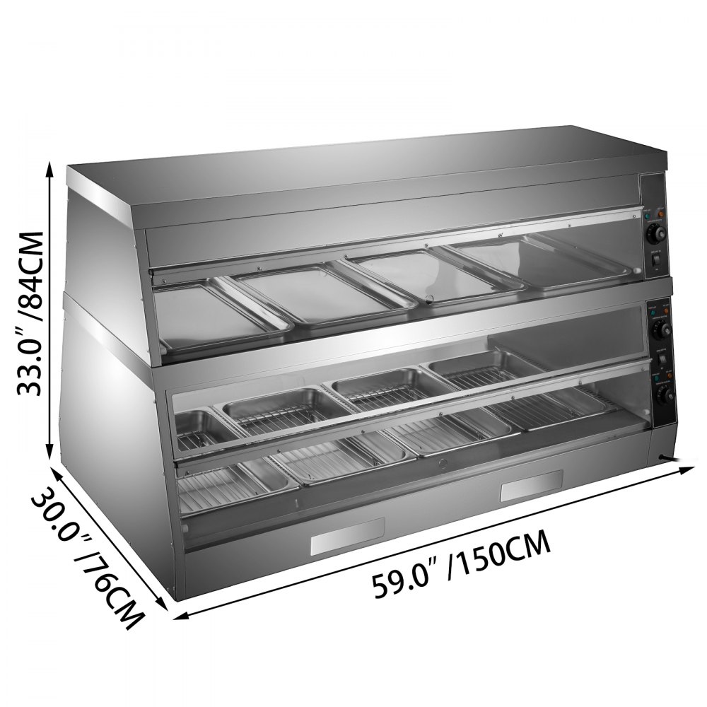 VEVOR Commercial Food Warmer Display Case Bain Marie 2-Tier Pizza Showcase 3200W