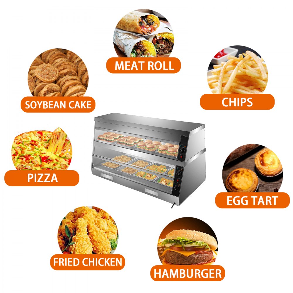 VEVOR Commercial Food Warmer Display Case Bain Marie 2-Tier Pizza Showcase 3200W