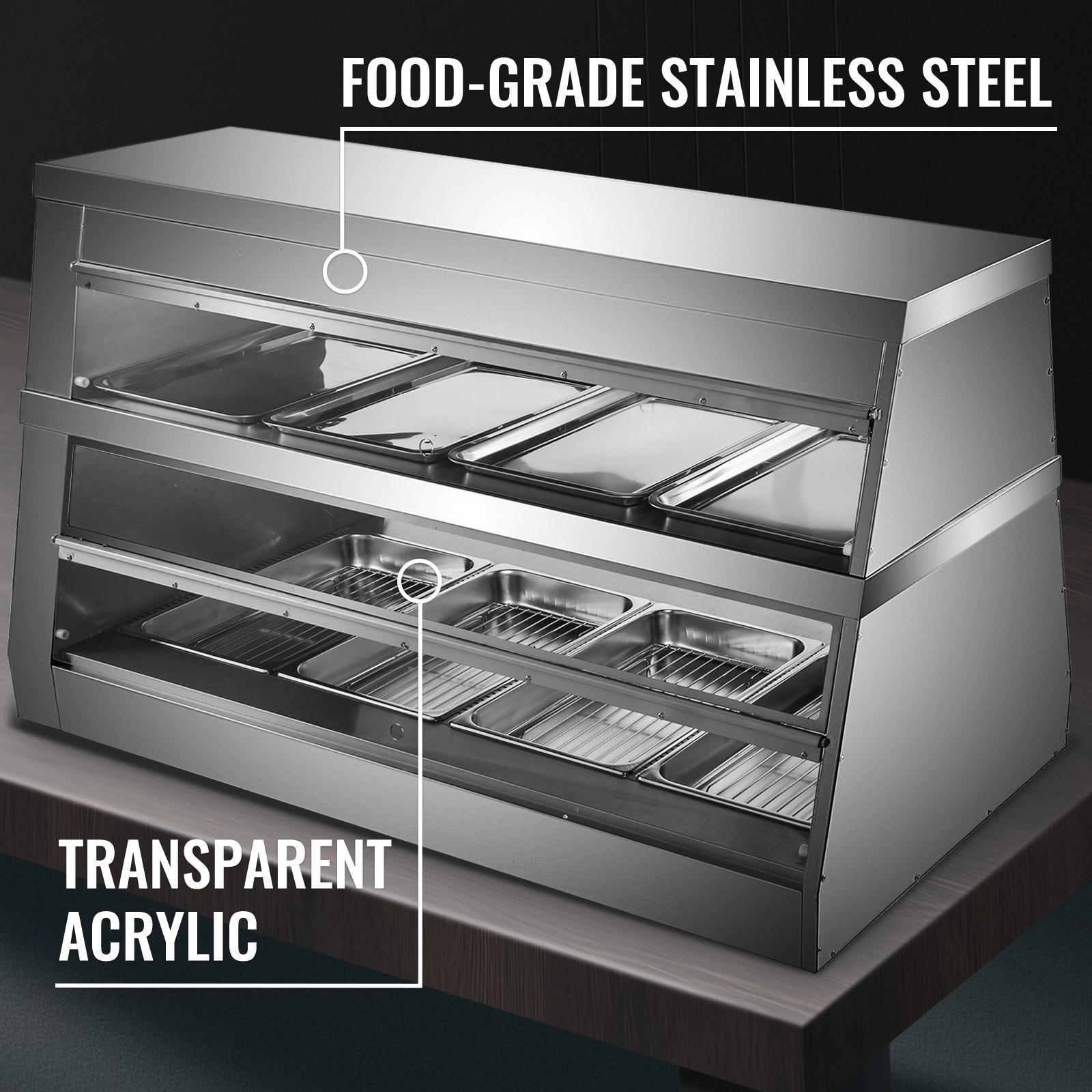 VEVOR Commercial Food Warmer Display Case Bain Marie 2-Tier Pizza Showcase 3200W