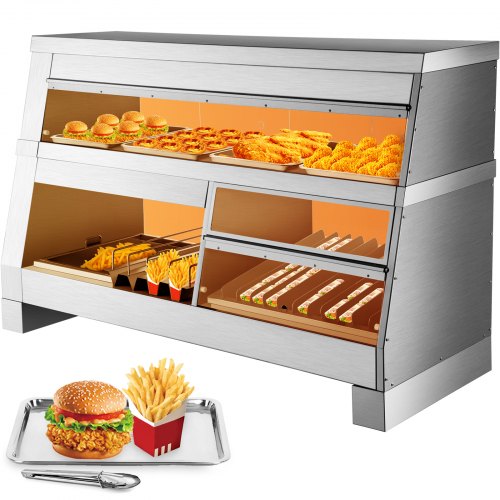 Vevor Pizza Warmer Display Case Pretzel Warmer 2-tier 60-inch Display Warmer
