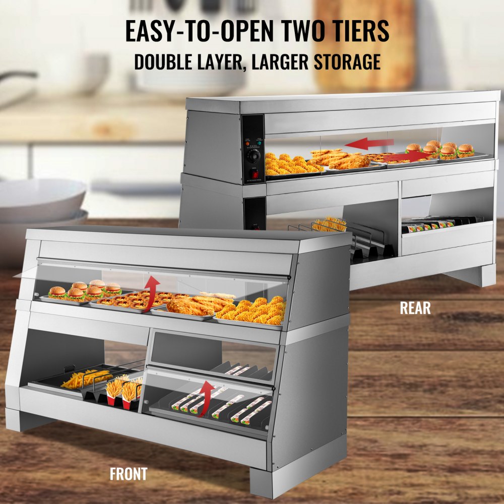 Vevor Pizza Warmer Display Case Pretzel Warmer 2 niveles 60 pulgadas Display Warmer