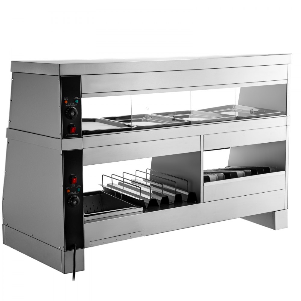 VEVOR Commercial Food Warmer Display Bain Marie 2-Layer Showcase Cabinet 1800W