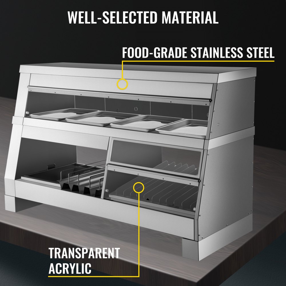 VEVOR Commercial Food Warmer Display Bain Marie 2-Layer Showcase Cabinet 1800W