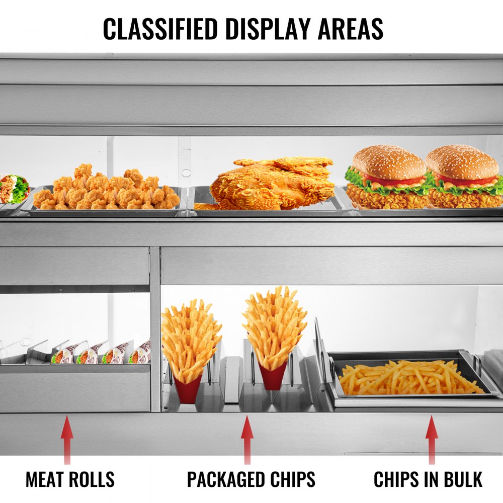 VEVOR Commercial Food Warmer Display Bain Marie 2-Layer Showcase Cabinet 1800W