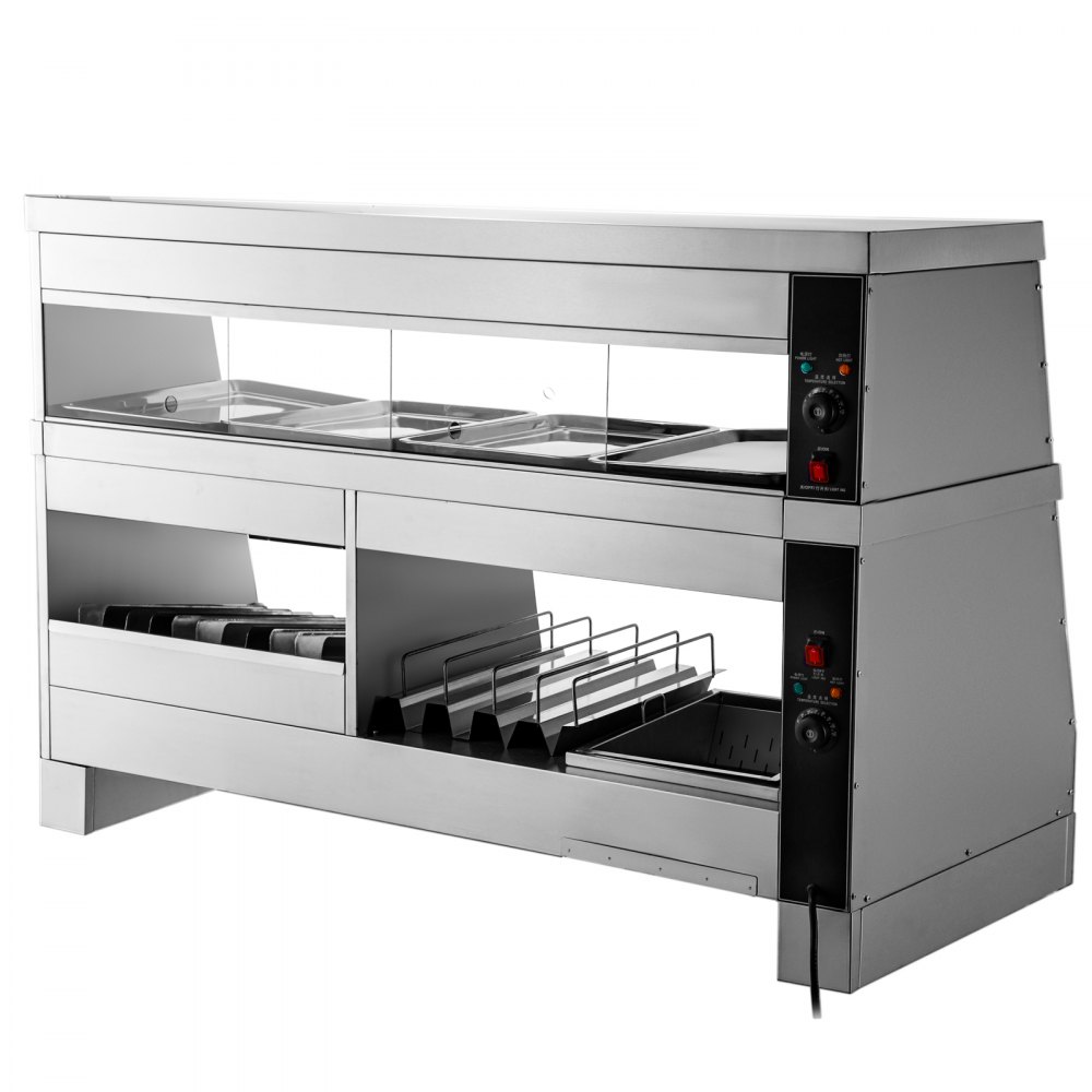 VEVOR Commercial Food Warmer Display Bain Marie 2-Layer Showcase Cabinet 1800W