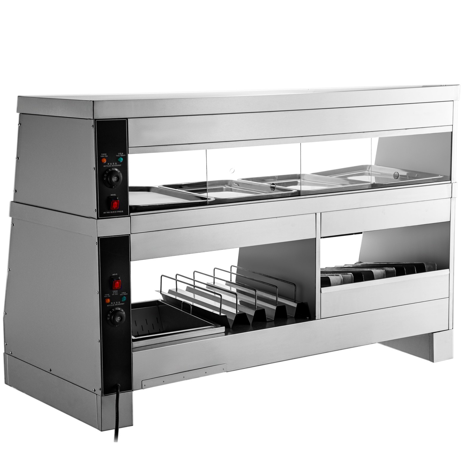 VEVOR Commercial Food Warmer Display Bain Marie 2-Layer Showcase Cabinet 1800W